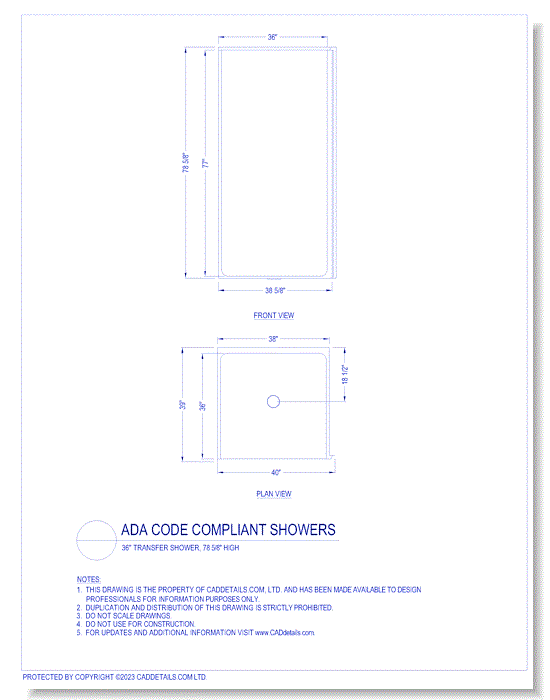 ADA Code Compliant Showers: 36" Transfer Shower, 78 5/8" High