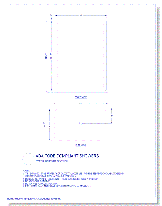 ADA Code Compliant Showers: 60" Roll in Showers, 84 5/8" High