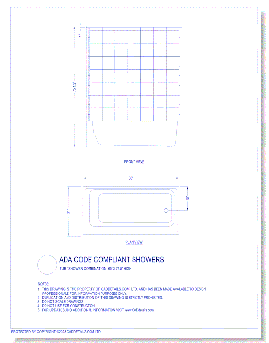 ADA Code Compliant Showers: Tub / Shower Combination, 60" x 75.5" High