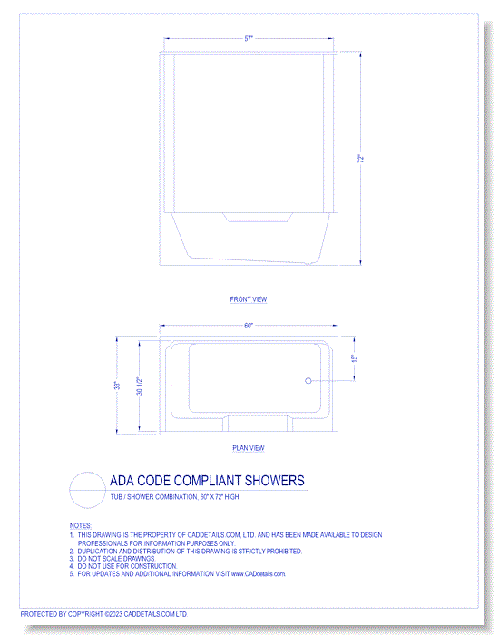 ADA Code Compliant Showers: Tub / Shower Combination, 60" x 72" High