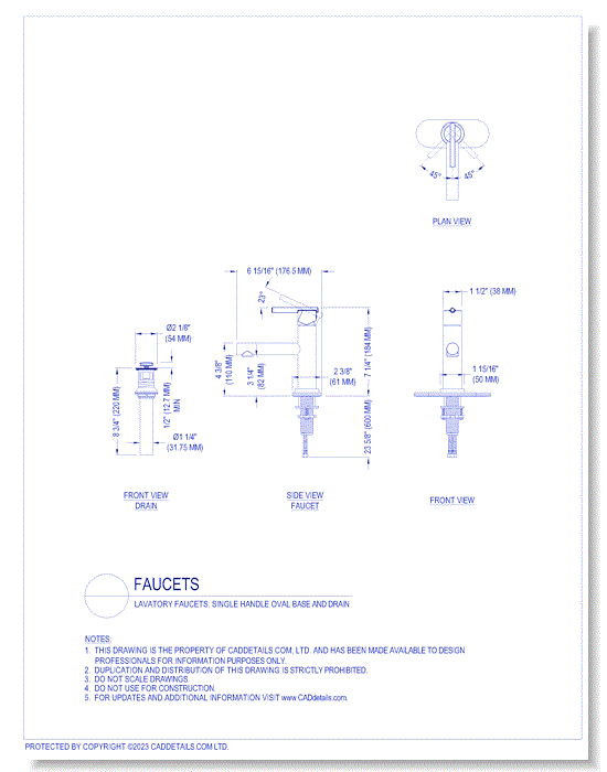 Lavatory Faucets: Single Handle Oval Base and Drain