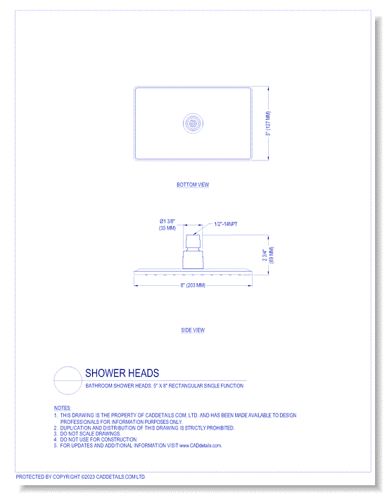 Bathroom Shower Heads: 5" x 8" Rectangular Single Function