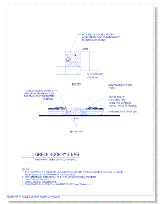 Green Roof Systems: Pregrown System, Drain Cover Detail