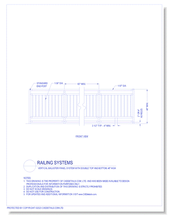 Railing Systems: Vertical Baluster Panel System with Double Top and Bottom, 48" High