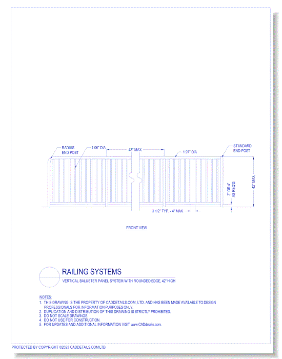 Railing Systems: Vertical Baluster Panel System with Rounded Edge, 42" High