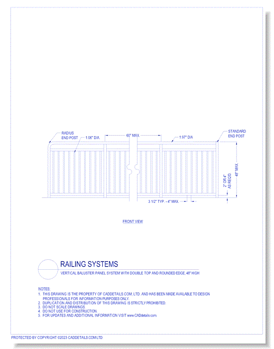 Railing Systems: Vertical Baluster Panel System with Double Top and Rounded Edge, 48" High