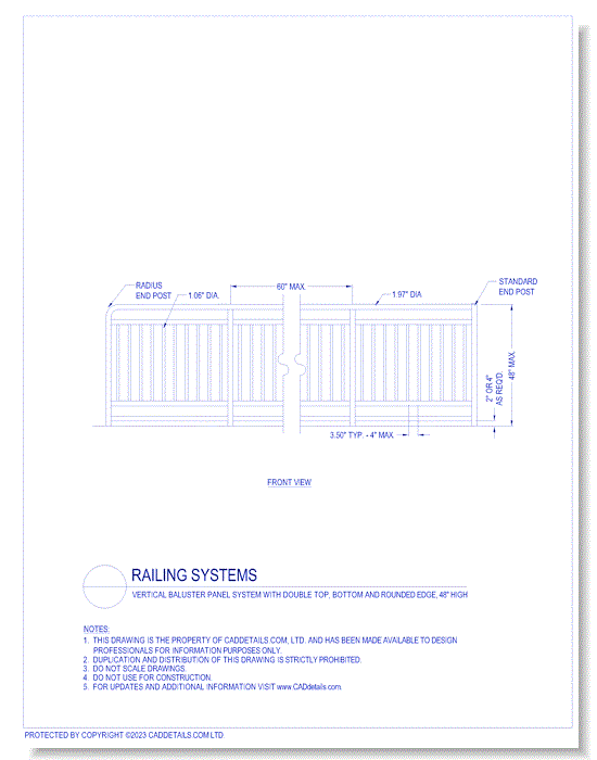 Railing Systems: Vertical Baluster Panel System with Double Top, Bottom and Rounded Edge, 48" High