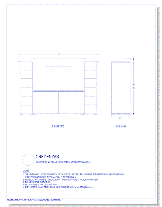 Credenzas: Media Unit, with End Bookcases, 24" D x 118" W x 85.5" H