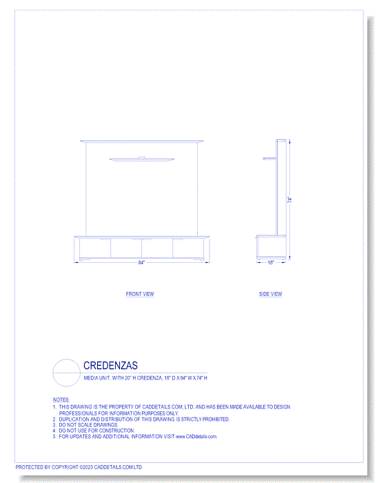 Credenzas: Media Unit, with 20" H Credenza, 18" D x 84" W x 74" H