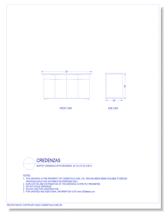 Credenzas: Buffet Credenza with Drawers, 24" D x 72" W x 36" H