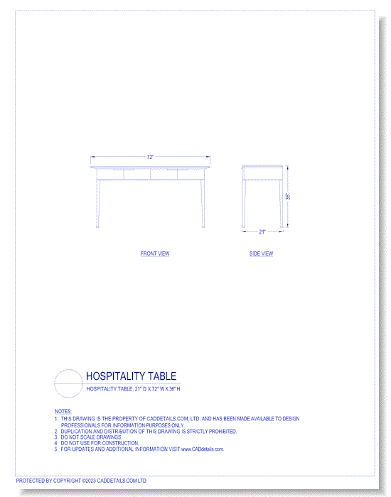 Hospitality Table: Hospitality Table, 21" D x 72" W x 36" H