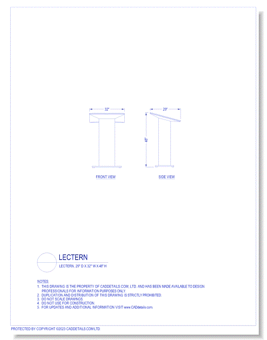 Lectern : Lectern, 29" D x 32" W X 48" H