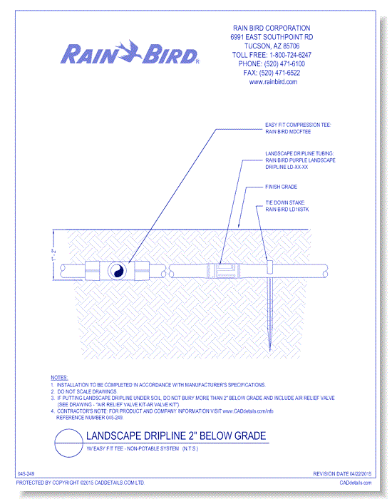 Landscape Dripline 2 inches Below Grade with Easy Fit Tee - Non Potable System