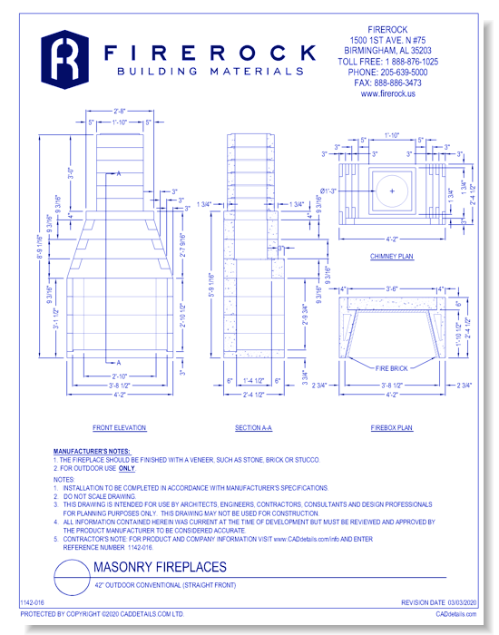 42'' Outdoor Conventional (Straight Front) - FireRock - CADdetails