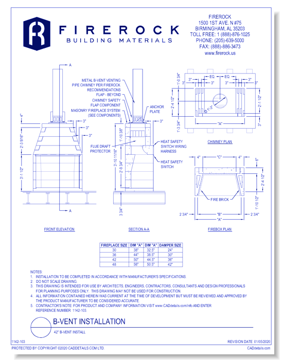 42'' B-Vent Install - FireRock - CADdetails