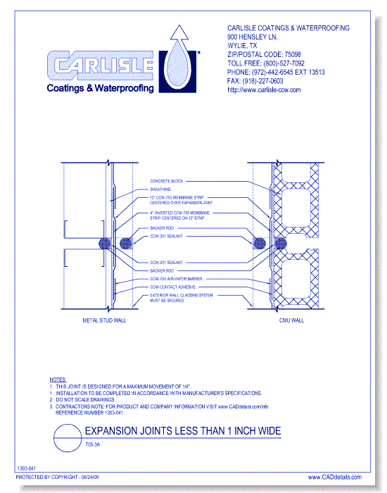 705-3A -  Expansion Joints Less Than 1 Inch Wide