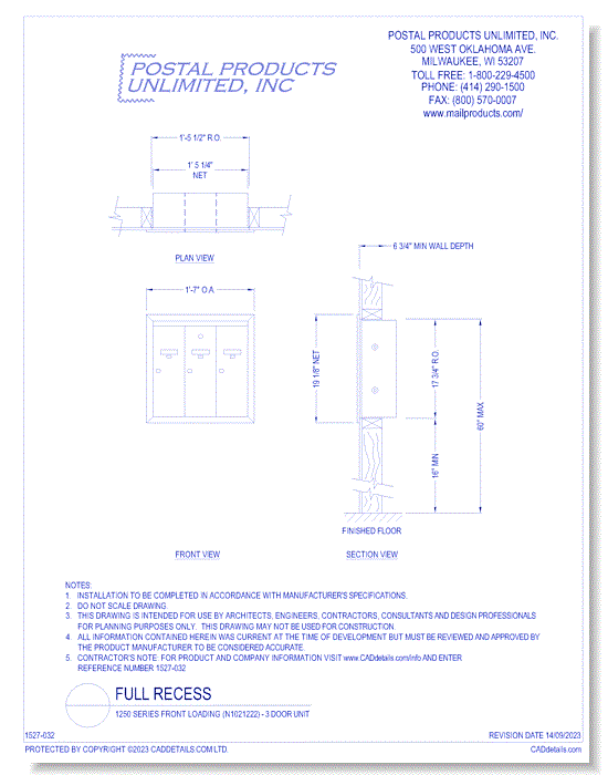 1250 Series Front  Loading (N1021222) - 3 Door Unit