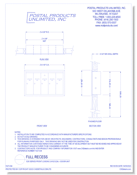 1250 Series Front Loading (N1021224) - 5 Door Unit