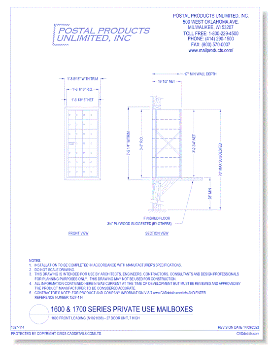 1600 Front Loading (N1021098) - 27 Door Unit, 7 high