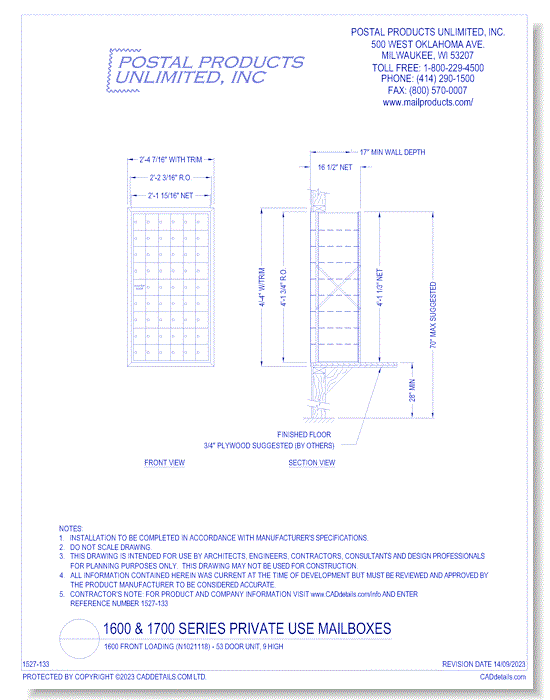 1600 Front Loading (N1021118) - 53 Door Unit, 9 high