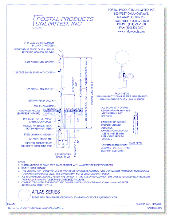 ECA-35 Satin Aluminum Flagpole with Standard Accessories (320343) - 35' High