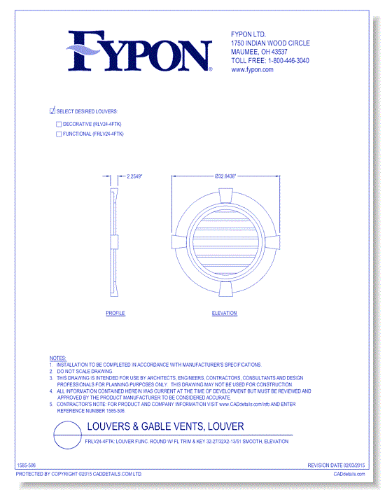 RLV24-4FTK/FR:V24-4FTK: Round Louver W/Flat Trim & Key Deco/Func  32-27/32X2-13/51 Smooth
