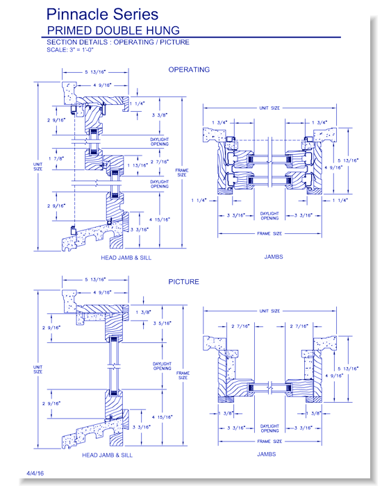 Pinnacle Primed Double Hung Windows - CADdetails