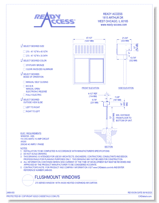 275 Series Window: with AA300 Heated Overhead Air Curtain - CADdetails