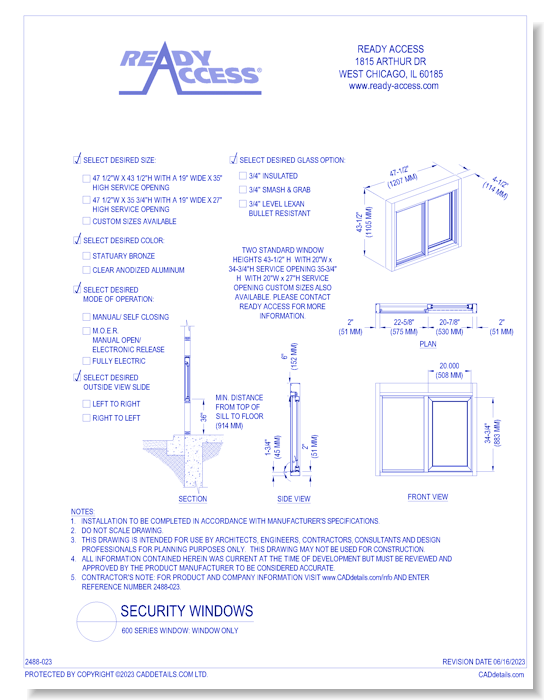 600 Series Window: Window Only - Ready Access - CADdetails