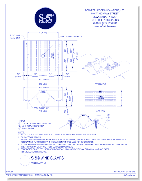 S-5!® Wind Clamps - S-5! Metal Roof Innovations, Ltd. - CADdetails