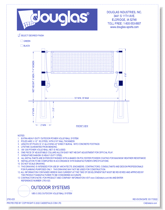 VBS-3.5SQ Outdoor Volleyball System - CADdetails