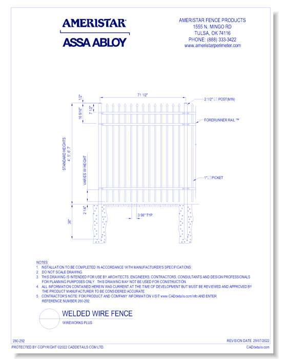 Welded Wire Fence - Ameristar Fence Products - CADdetails