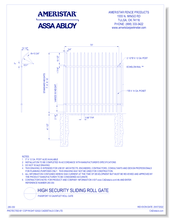 PassPort IS Gauntlet Roll Gate - Ameristar Fence Products - CADdetails