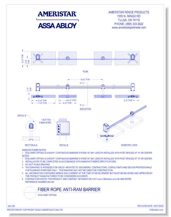 Fiber Rope Anti-Ram Barrier - Ameristar Fence Products - CADdetails