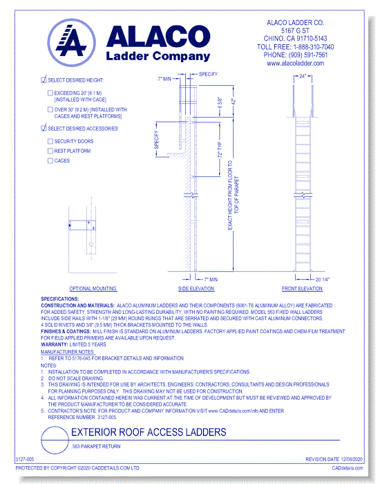 Exterior Roof Access Ladder: 563 Parapet Return