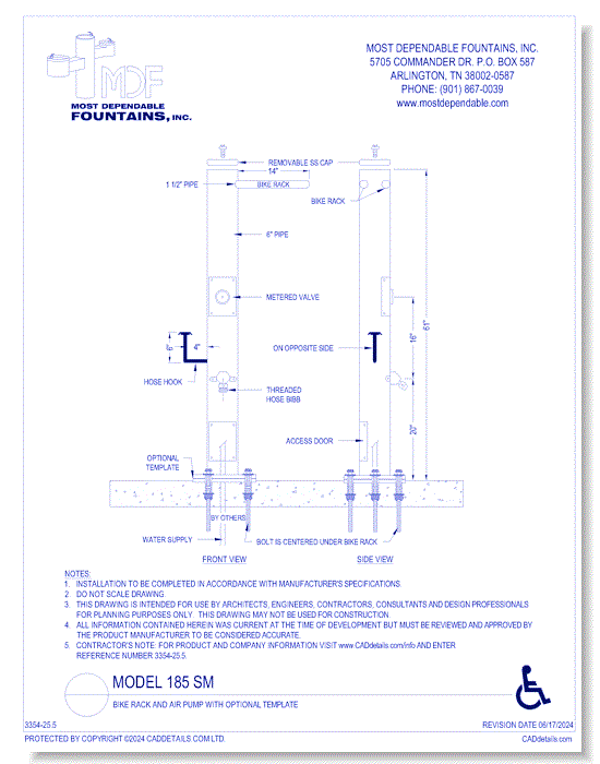 **185 SM** Bike Rack and Air Pump with Optional Template