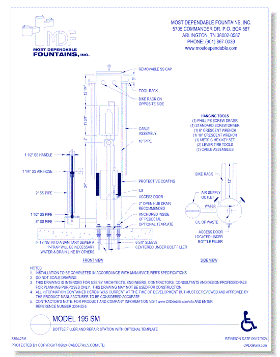 **195 SM** Bottle Filler and Repair Station with Optional Template