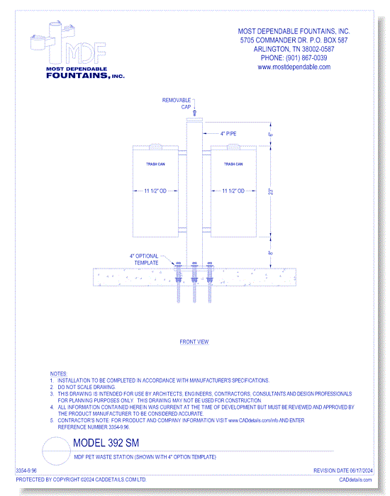 ** 392 SM** MDF Pet Waste Station (Shown with 4" Optional Template)