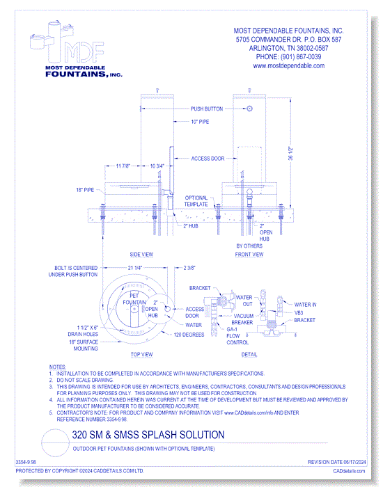 ** 320 SM & SMSS Splash Solution** Outdoor Pet Fountains (Shown with Optional Template)