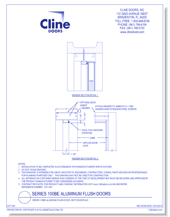 Series 100BE Aluminum Flush Door: Section Details - CADdetails