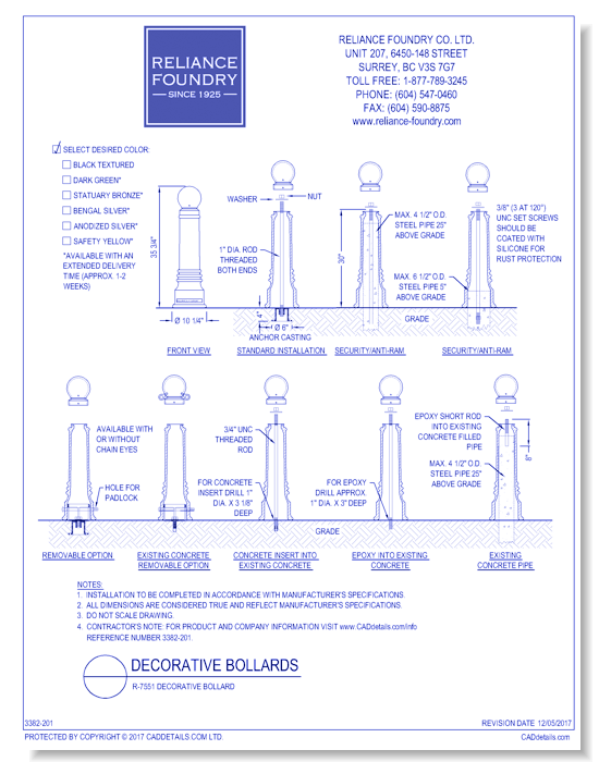 R-7551 Decorative Bollard - Reliance Foundry Co. Ltd. - CADdetails