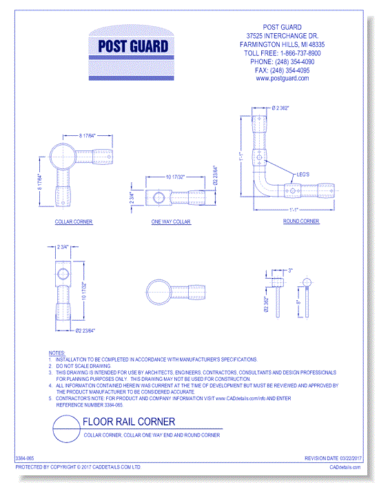 Floor Rail Corner: Round Corner, Collar Corner, Collar One Way End