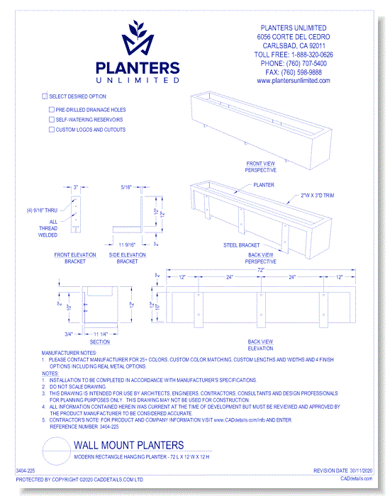 Modern Rectangle Hanging Planter - 72 L x 12 W x 12 H