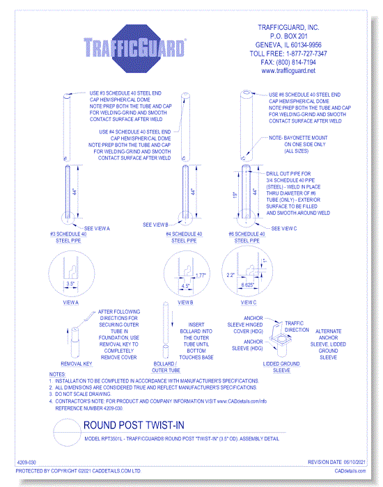 Model RPT3501L: TrafficGuard® Round Post "Twist-In", Assembly Detail