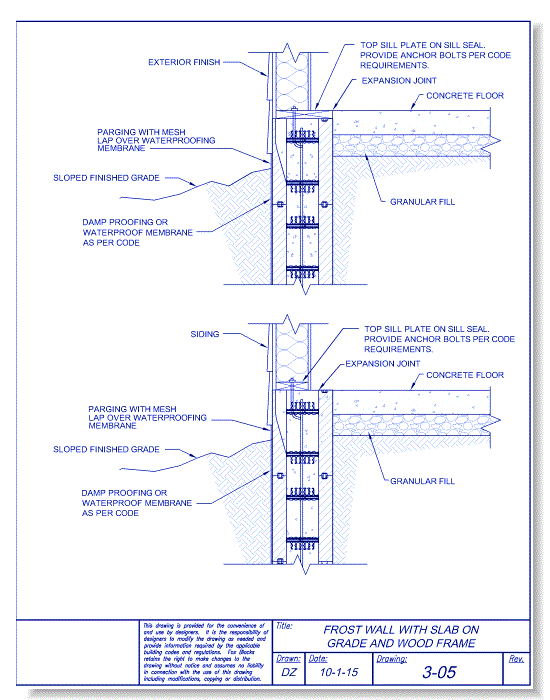 Frost Wall with Slab on Grade and Wood Frame - Fox Blocks - CADdetails