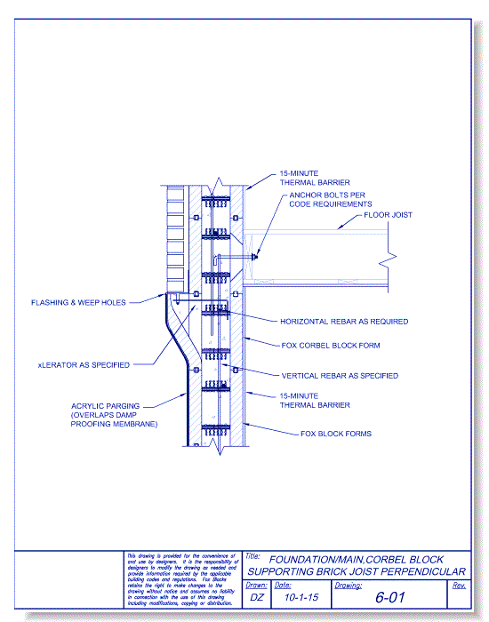 Corbel Form Supporting Brick with Joist Perpendicular - CADdetails