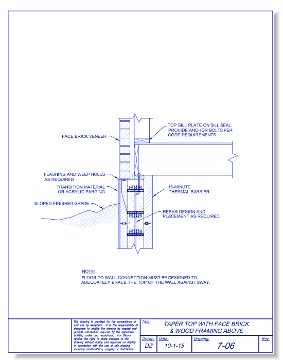 Taper Top with Brick and Wood Framing - Fox Blocks - CADdetails