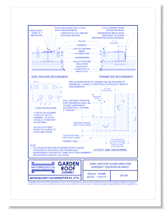 Garden Roof Assembly: Disk Anchor Guidelines for GardMat Erosion Blanket ( GA-8 )