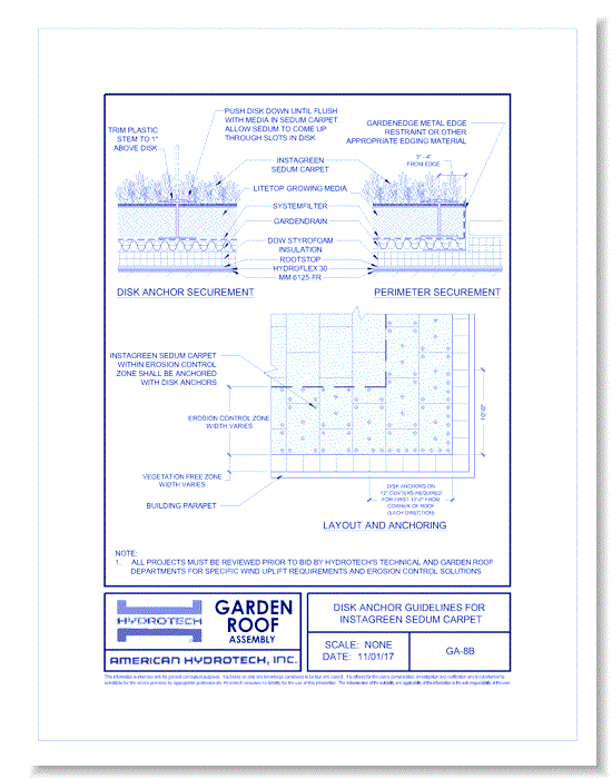 Garden Roof Assembly: Disk Anchor Guidelines for InstaGreen Sedum Carpet ( GA-8B )