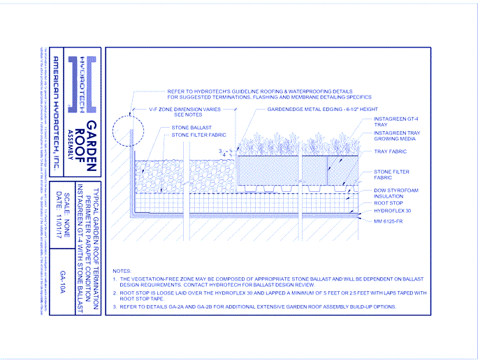 Garden Roof Assembly: Typical Garden Roof Termination - Perimeter Parapet Condition InstaGreen GT-4 - Stone Ballast ( GA-10A )